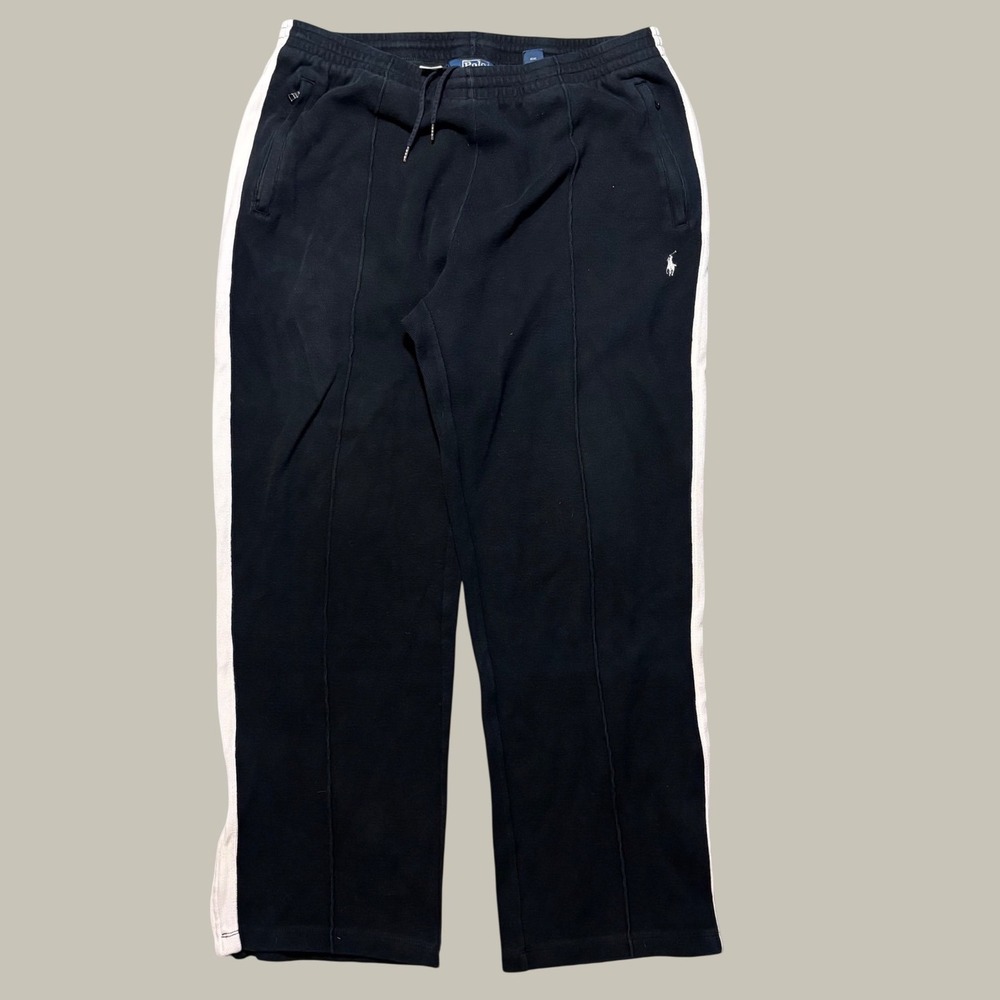 Polo Ralph Lauren Sweat‎ Pants Mens XL Black Side Stripe Joggers Zipper Terry